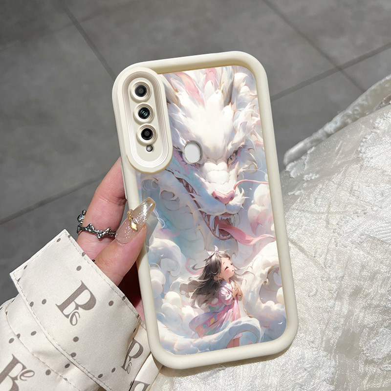 Casing Hp OPPO A31 2020 A8 Case Casing lembut Kesing sarung HP pola naga putih casing ponsel Softcas