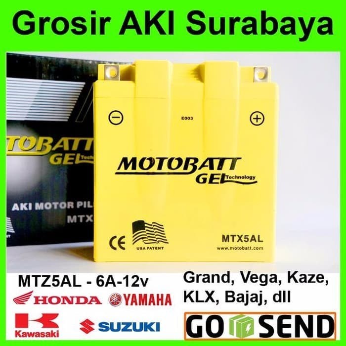 Aki Motor Kering Gel 12V 6 Ampere Motobatt Mtx5Al Gs Yuasa