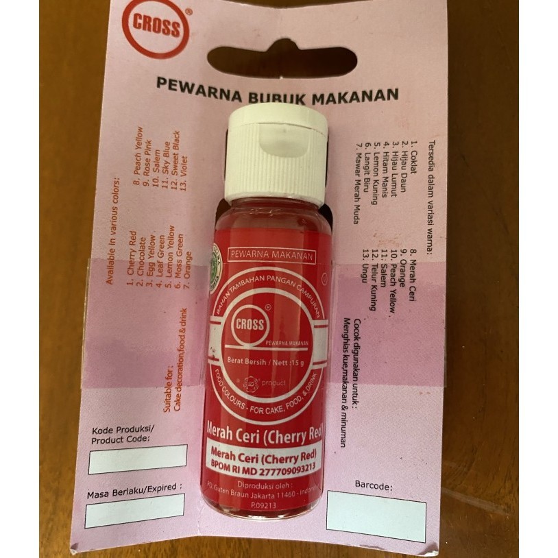 

[DIAJENG SHOP] Cross food coloring powder cherry red 15gr pewarna bubuk merah STOK TERBATAS