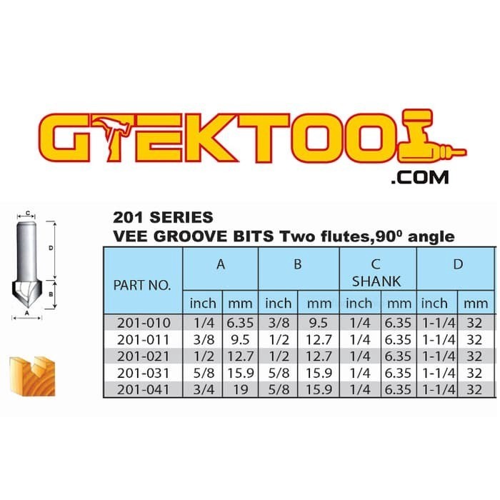 Benz Mata Router 201-031 Vee Groove Bit Two Flute 15,9mm