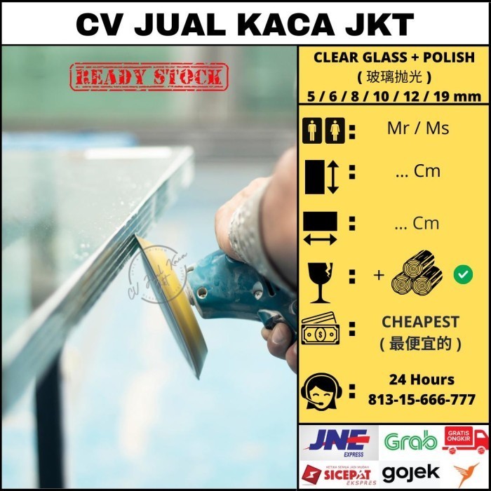 KACA CLEAR / BENING 8 MM ( 8 MILI ) GOSOK MESIN VOLUME 0,5 M2