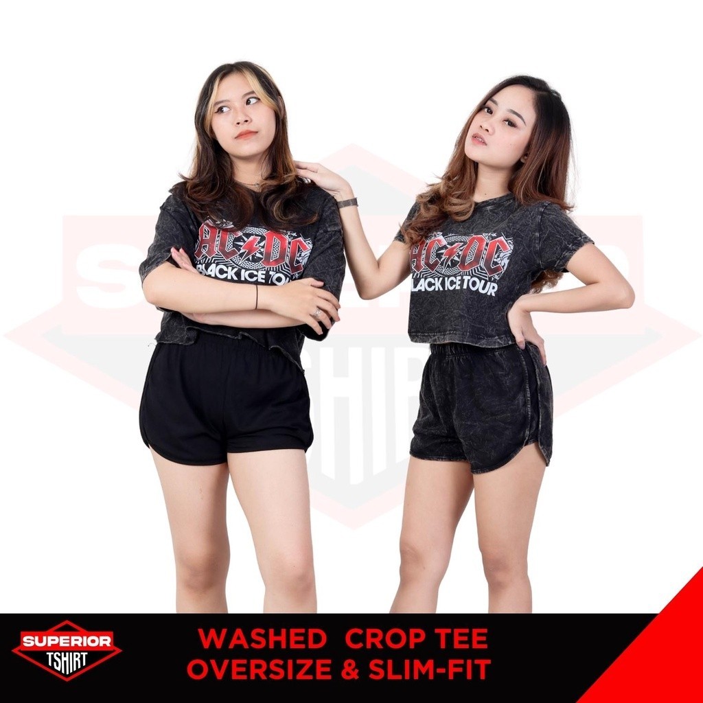 CROP TEE ACDC WASHED T-SHIRT / OVERSIZE / SLIM-FIT / CROP TOP/ACDC10