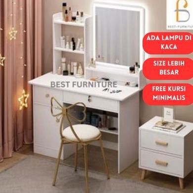 Meja Rias Sliding LED Meja rias Kaca Putih Minimalis