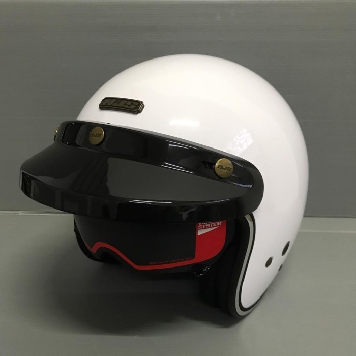 NJS NX 2 SOLID WHITE HELM RETRO HELM BOGO HELM CLASSIC FREE PET