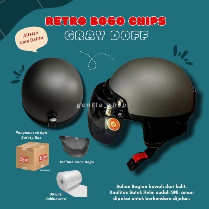 HELM ANAK BOGO POLOS GREY DOFF ANAK LAKI LAKI BALITA BATOK SNI