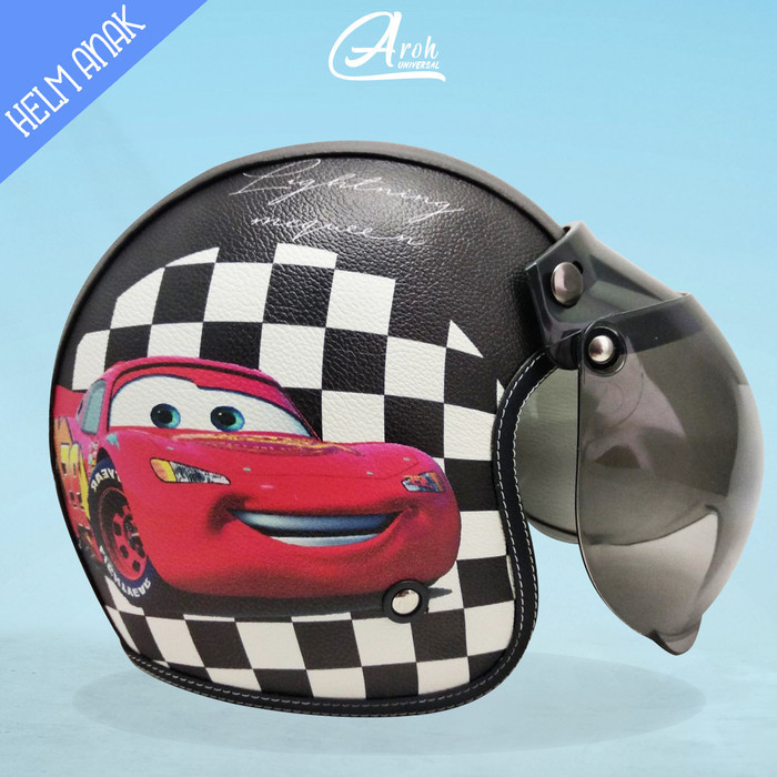 HELM BOGO RETRO ANAK MOTIF CARS LIGHTNING MCQUEEN FULL KULIT SNI