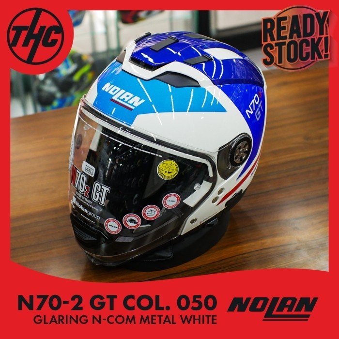 NOLAN N70-2 GT COL. 050 GLARING N-COM METAL WHITE HELM CROSS OVER SNI