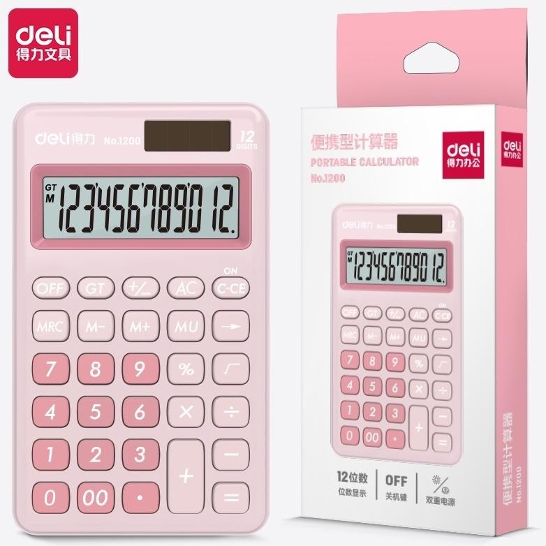 

rd-67 Deli Desktop Calculator / Kalkulator Meja Mini Portable Dual Power Lucu 1200 Viral