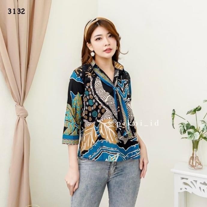 New Sale Baju Batik Wanita Modern Lengan Panjang / Atasan Batik Ungu Syal Kerja Stok Terbatas