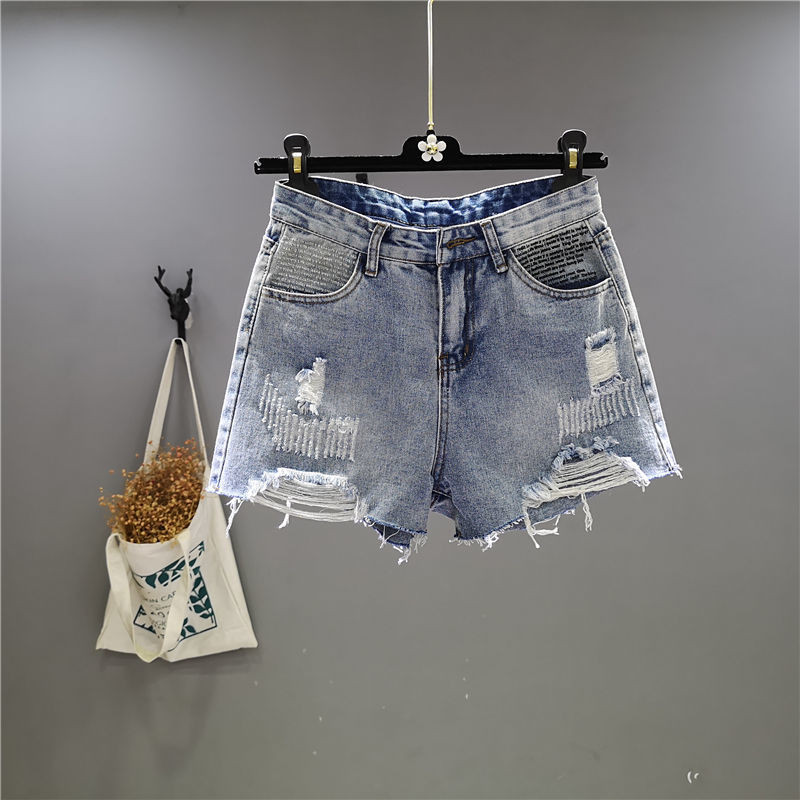 Celana Denim Sobek untuk Wanita, Celana Pendek Denim Gaya Korea Langsing Kasual Luar Ruangan, Celana