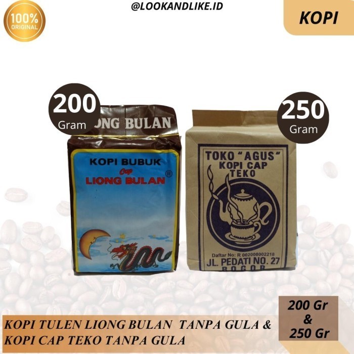 

Paket Kopi Liong Bulan 200Gr Dan Kopi Cap Teko 250Gr Tanpa Gula