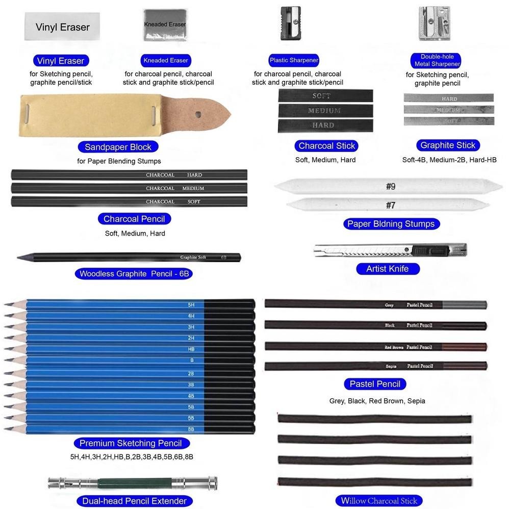 

ty-65 33PCS/Set Sketch Pensil Pisau Penghapus dan Pensil Gambar untuk Keperluan Sekolah Pencil Drawing Set Viral