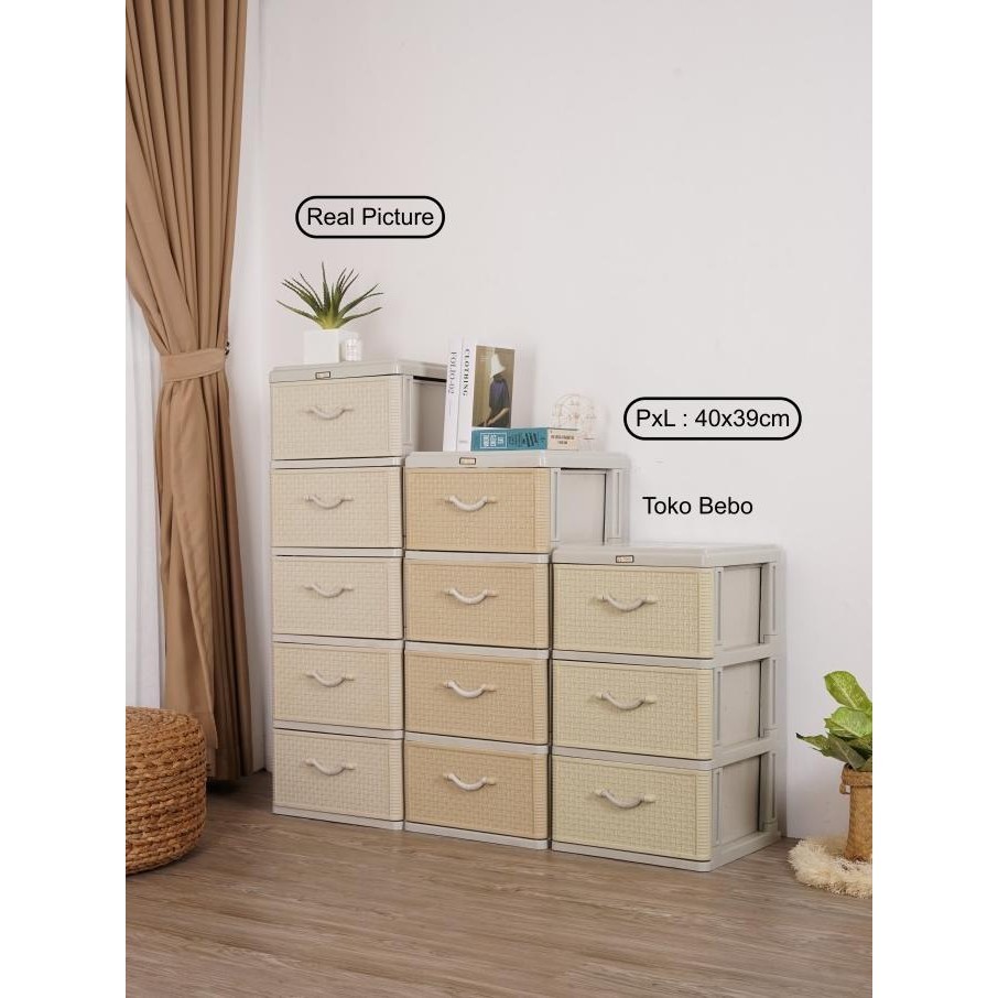 Lemari Plastik 5 Susun Motif Rotan