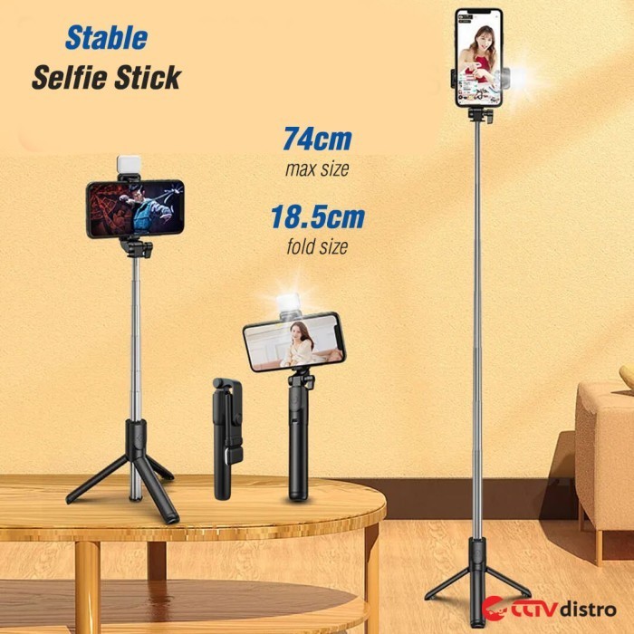 Tripod Bluetooth Remote Tongsis Hp Wireless Selfie Stick Meja Mini Led