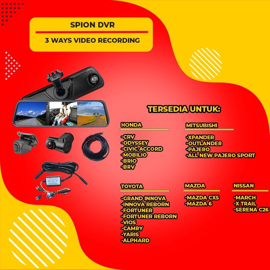 Kamera Mobil Kaca Spion 3 kamera-DVR 3 Kamera mobil