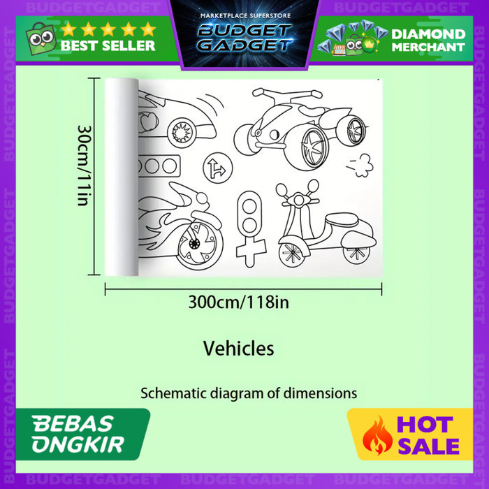 

{{{{}}] Kiddos Kertas Mewarnai Tempel Dinding Drawing Paper Roll 3 meter