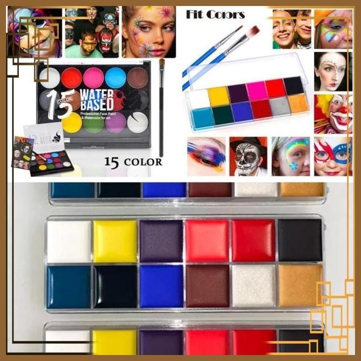 

[GSM] PROFESSIONAL FACE AND BODY ART PAINTING V-TECH 15 WARNA (FREE 2 BRUSH)