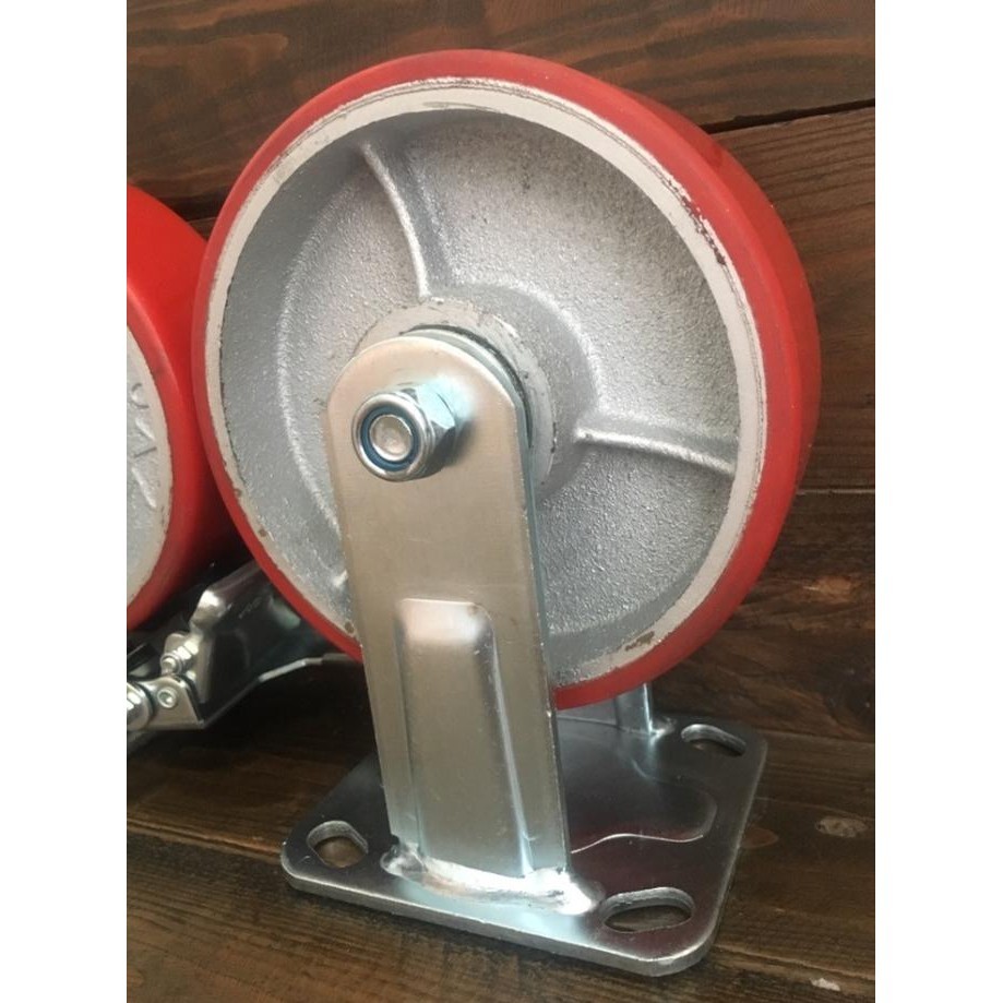 Roda Trolley Troli 6 Inch Besi Lapis Pu 2 Mati 2 Hidup+Rem Heavy Duty