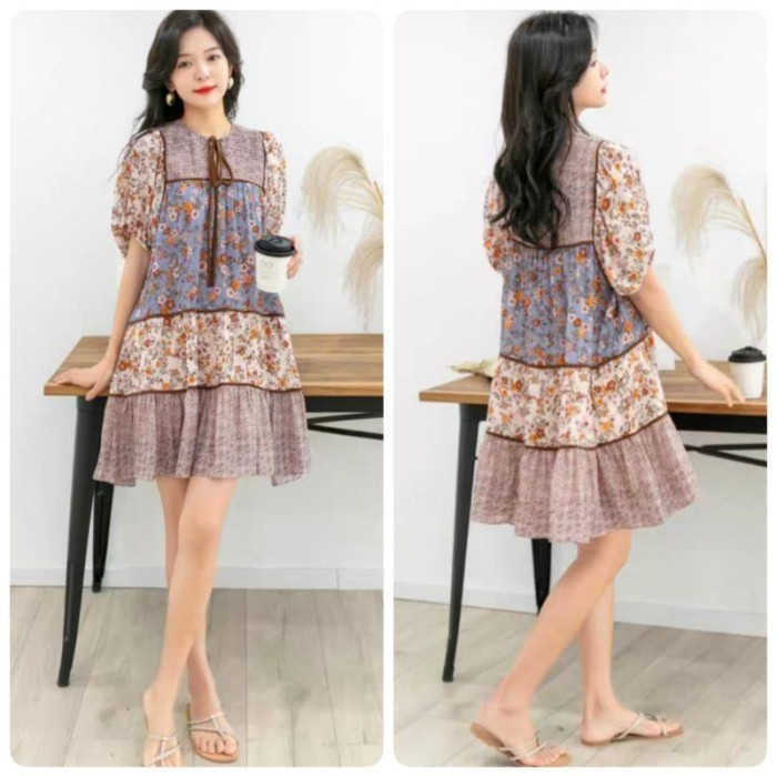 Dress Maldu Short Sleeve Loose /Dress Ethnic Outfit Wanita Korea