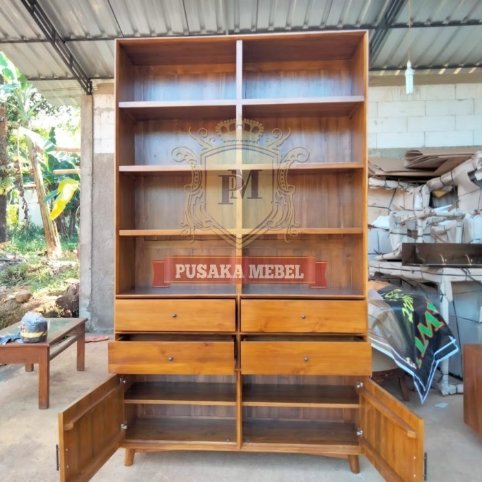 lemari rak buku kayu jati, lemari rak dapur, lemari rak partisi kayu
