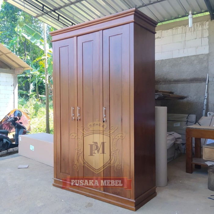 lemari pakaian jati 3 pintu, lemari minimalis jati, almari 3pintu jati