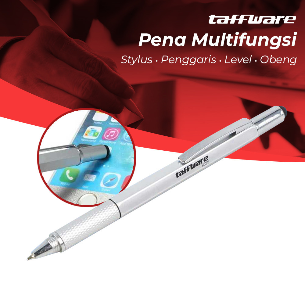 Buzper Pulpen Pena Multifungsi Stylus + Penggaris + Level + Obeng