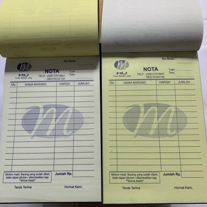 

Cetak Nota Bon Pakai Kertas Ncr Ukuran 1/4 Folio Atau 10 X 16 Cm