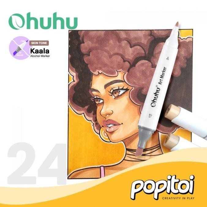 

Ohuhu Kaala Skin Tone 24 Colors Dual Tip (Slim Broad & Fine) Alcohol A