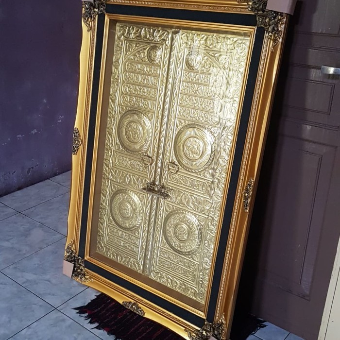 Hiasan Dinding Kaligrafi Pintu Kabah Plat Kuningan Asli Ukuran Besar