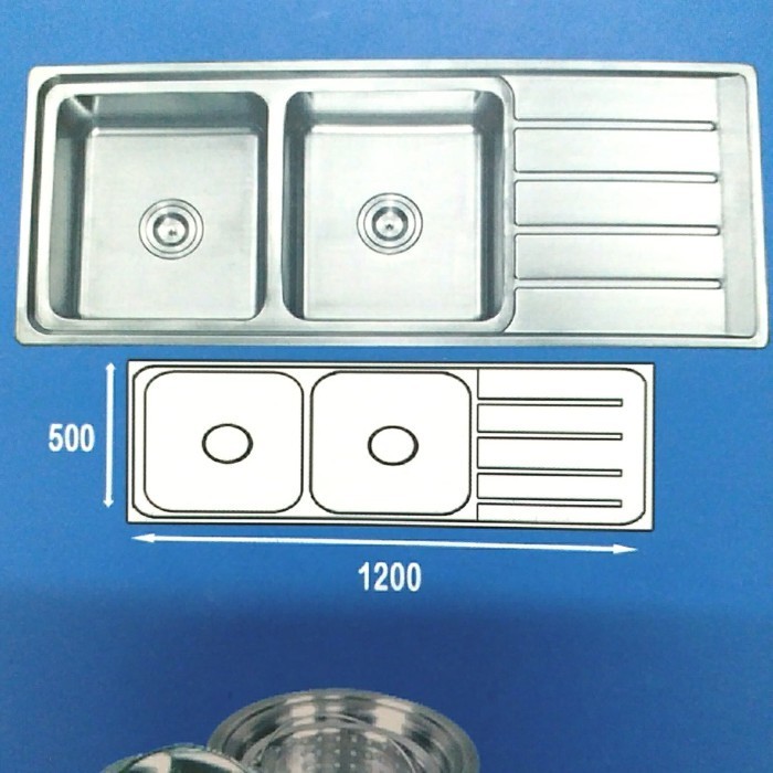 New Kitchen Sink Kossai K12050B, Bak Cuci Piring 2 Lubang Dalam Stainless Terbaik