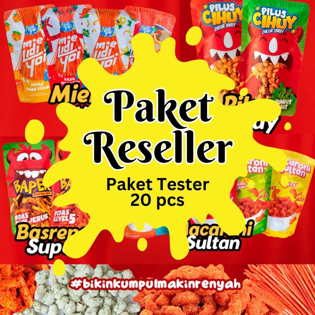 

SUKANYEMIL - Paket Reseller Tester 20 pcs bebas pilih varian Basreng Super Mie Lidi Macaroni Sultan Pilus Cihuy