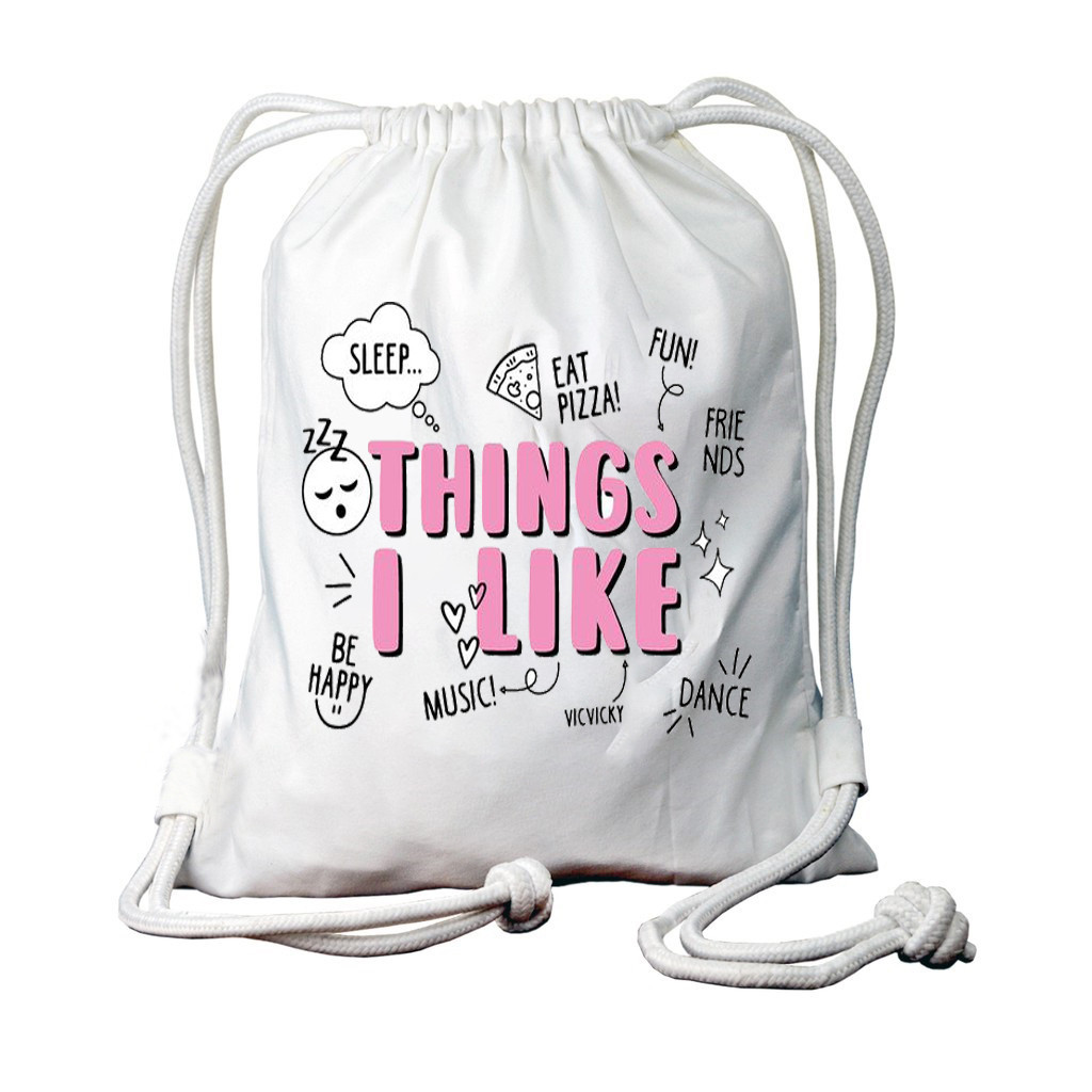 Tas serut Pria dan Wanita Kain tebal  tas ransel Canvas Aesthetic warna hitam dan putih sablon I thi