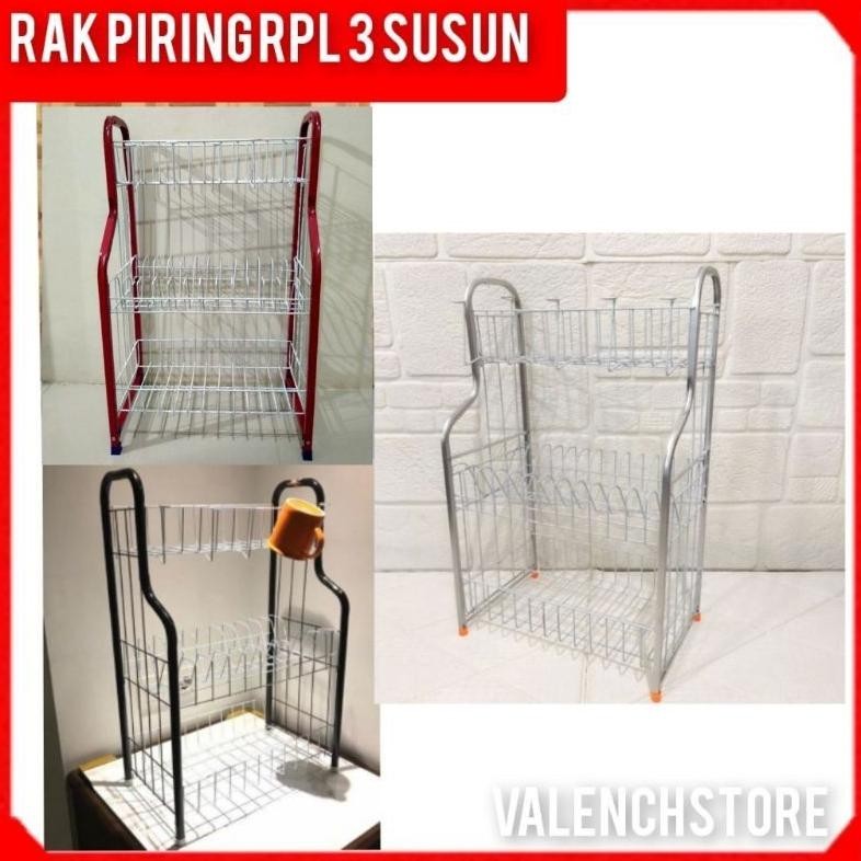 RAK PIRING 3 SUSUN DENGAN GELAS RPL 03 LENGKUNG /RAK DAPUR / RAK GELAS/ RAK PIRING ALUMUNIUM 3 SUSUN