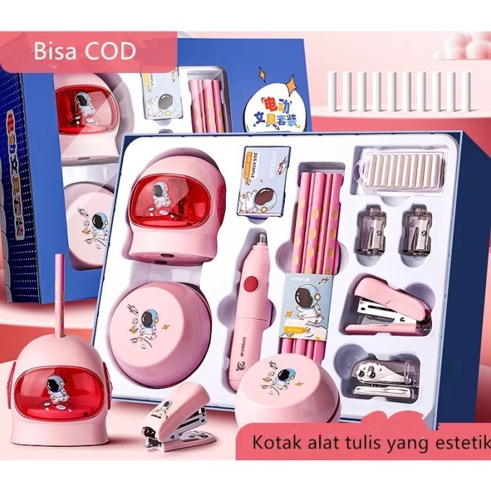 

Electric Stationery 11 Set/ Set Alat Tulis Elektrik Warna Pink Dan