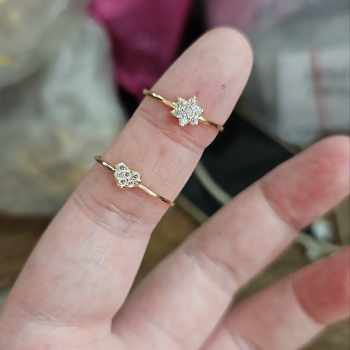 cincin solitaire star bintang mata putih satu emas asli 700 70% 10