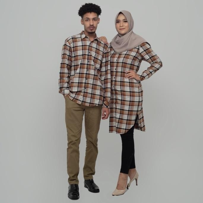 Benhill Kemeja Tunik Couple Flannel Kotak Coklat 1214-28946