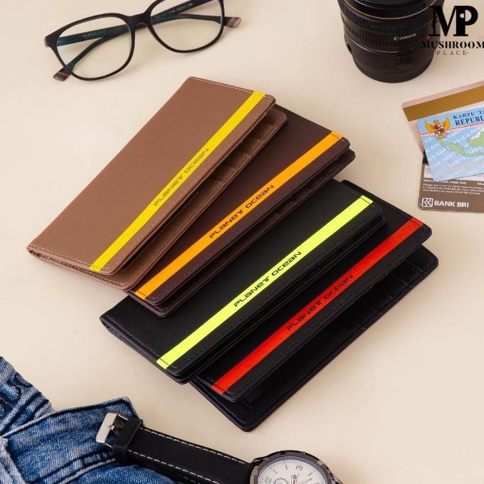Dompet Kartu Lipat Panjang Pria Planet Ocean Bahan PVC List Warna PO20