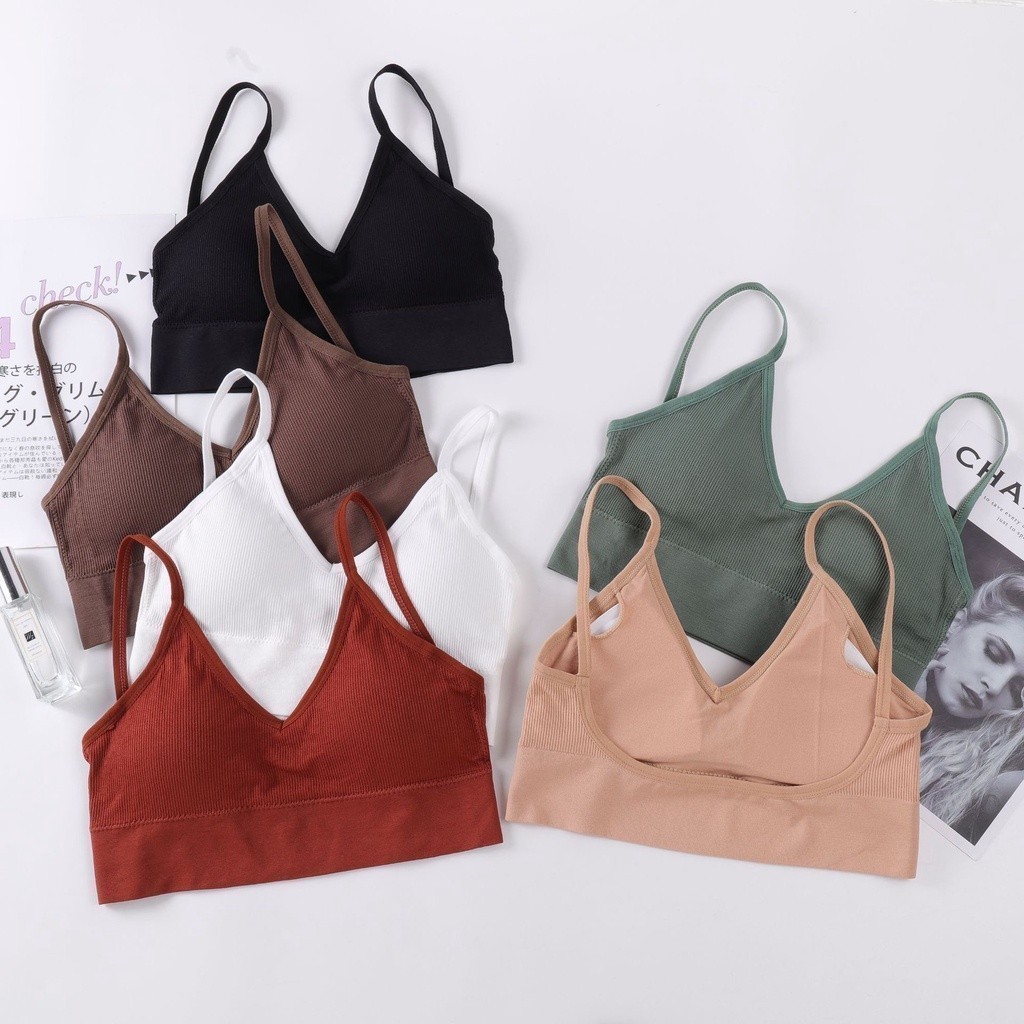 C310 GY BRA Sport Bra Bahan Katun Tanpa Kawat Tanpa Pengait Anti Slip Tali BH Anti Kendor Busa Tipis