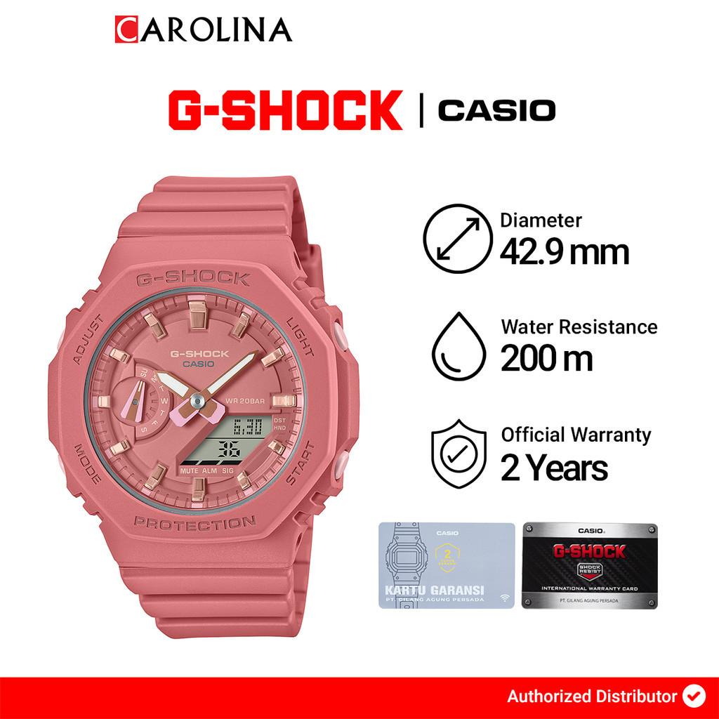 Jam Tangan Wanita Casio G-Shock GMA‐S2100‐4A2 Mini CasiOak Pink Digital Analog Dial Pink Resin Band