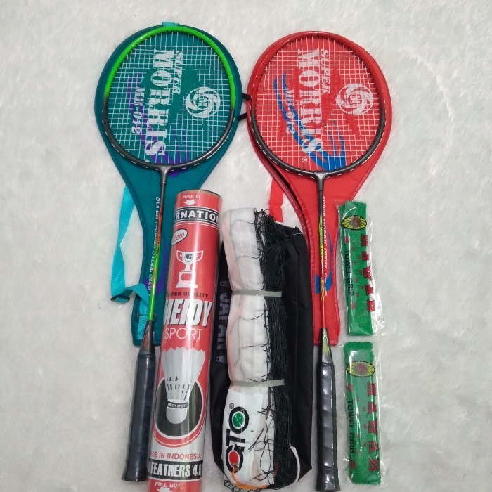 raket badminton bulutangkis 2 raket 2 tas 1 net + 1slop la 2grip