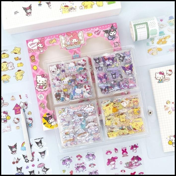 

TERMURAH STICKER ISI 100 MIXUE INDONESIA / SANRIO STIKER KOREAI PVC BOTOL LUCU