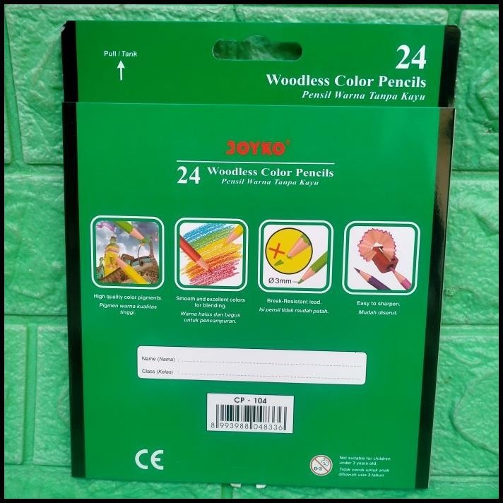 

BEST DEAL PENSIL WARNA PANJANG 24 COLOR JOYKO CP 104 TANPA KAYU TERMURAH GROSIR