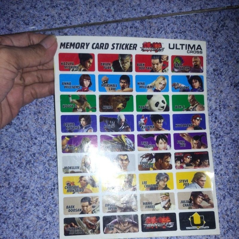 

Stiker Memory Card Sticker Tekken 5 Ultima Cross Vintage Lei Wong Mokujin King Yoshimitsu Jin