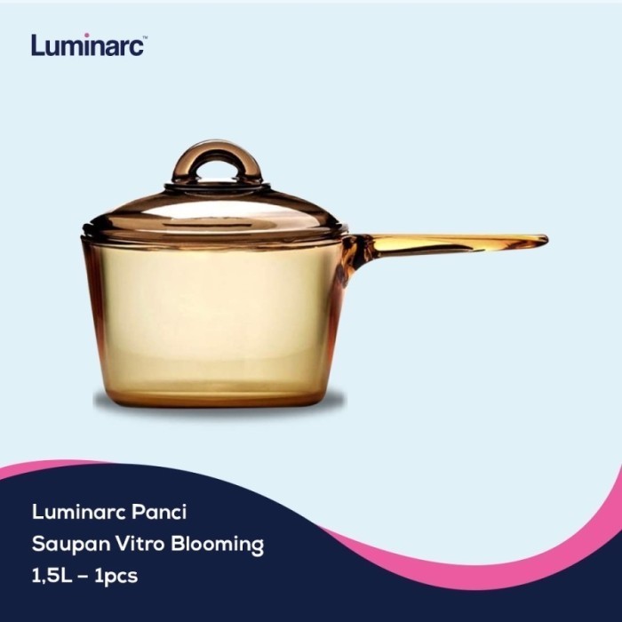 Panci Masak Saucepan Kaca Luminarc Vitro Amber Tutup 1,5 Liter