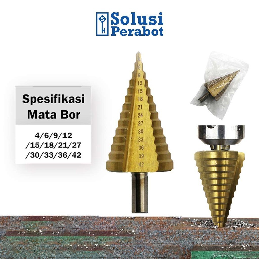 Mata Bor Pagoda 4-42mm SP / Titanium HSS Drill Besi Kerucut Cone Hole Saw