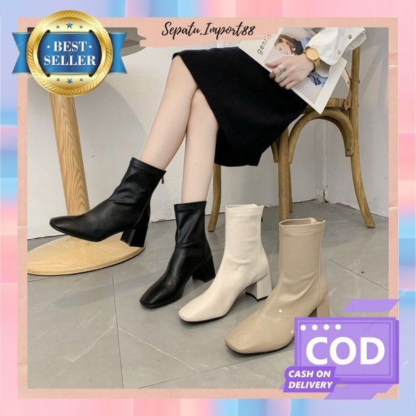 Sepatu Boots High Hak Heels Pesta Fashion Casual Wanita Cewek Murah Sneakers Casual Boot Women Korea
