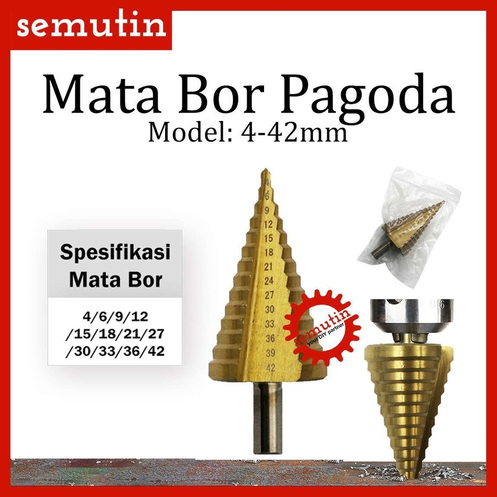 Mata Bor Pagoda 4-42mm / Titanium HSS Drill Besi Kerucut Cone Hole Saw