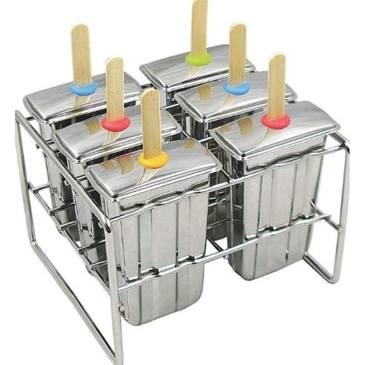 Popsicle Ice Cream Mould Stainless 6pcs with Rack Cetakan Es loli mold