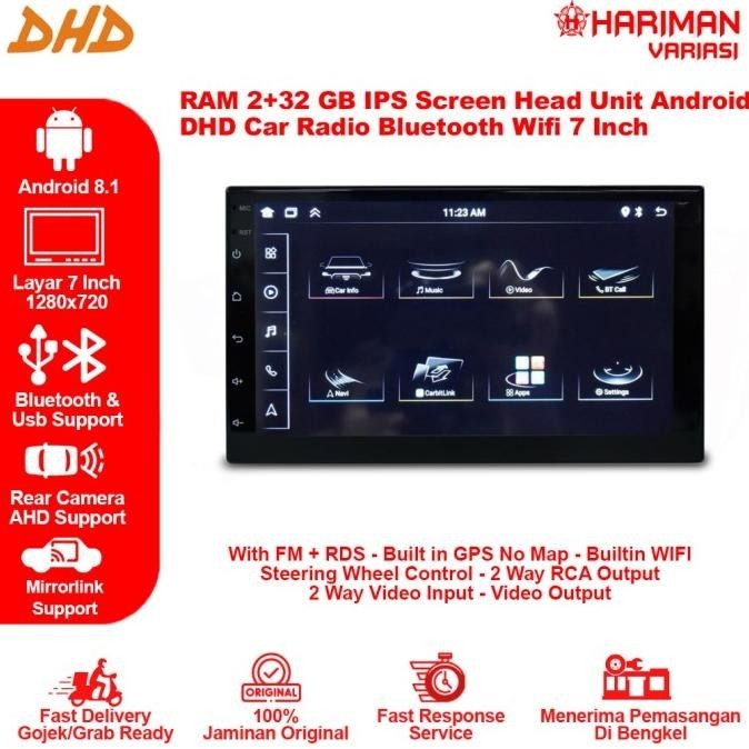 Head Unit Double Din Android Dhd-7001 7 Inch 2/32 Ahd Support