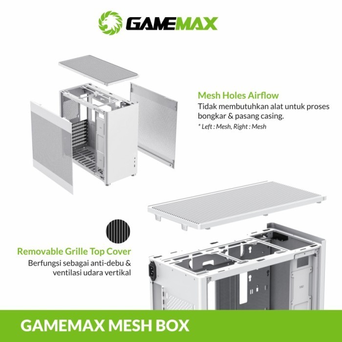 Pc Case Gaming Gamemax Mesh Box Pro White Atx -Casing Komputer Atx